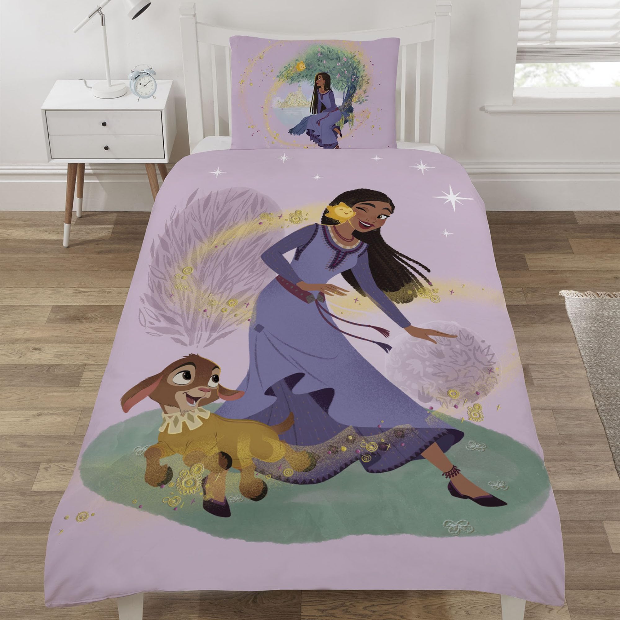 Coco Moon Disney Wish Fairy Tale Reversible Single Duvet Cover Set | Disney's Wish Bedding Set Includes Single Duvet and Pillow Set Boys & Girls