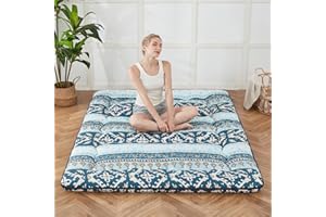 Zelladorra Japanese Floor Mattress, Futon Mattress with Portable Storage Bag, Roll Up Mattress Thick Tatami Mattress Suitable for Camping, Guest Room (Blue Striped Jacquard, Twin)