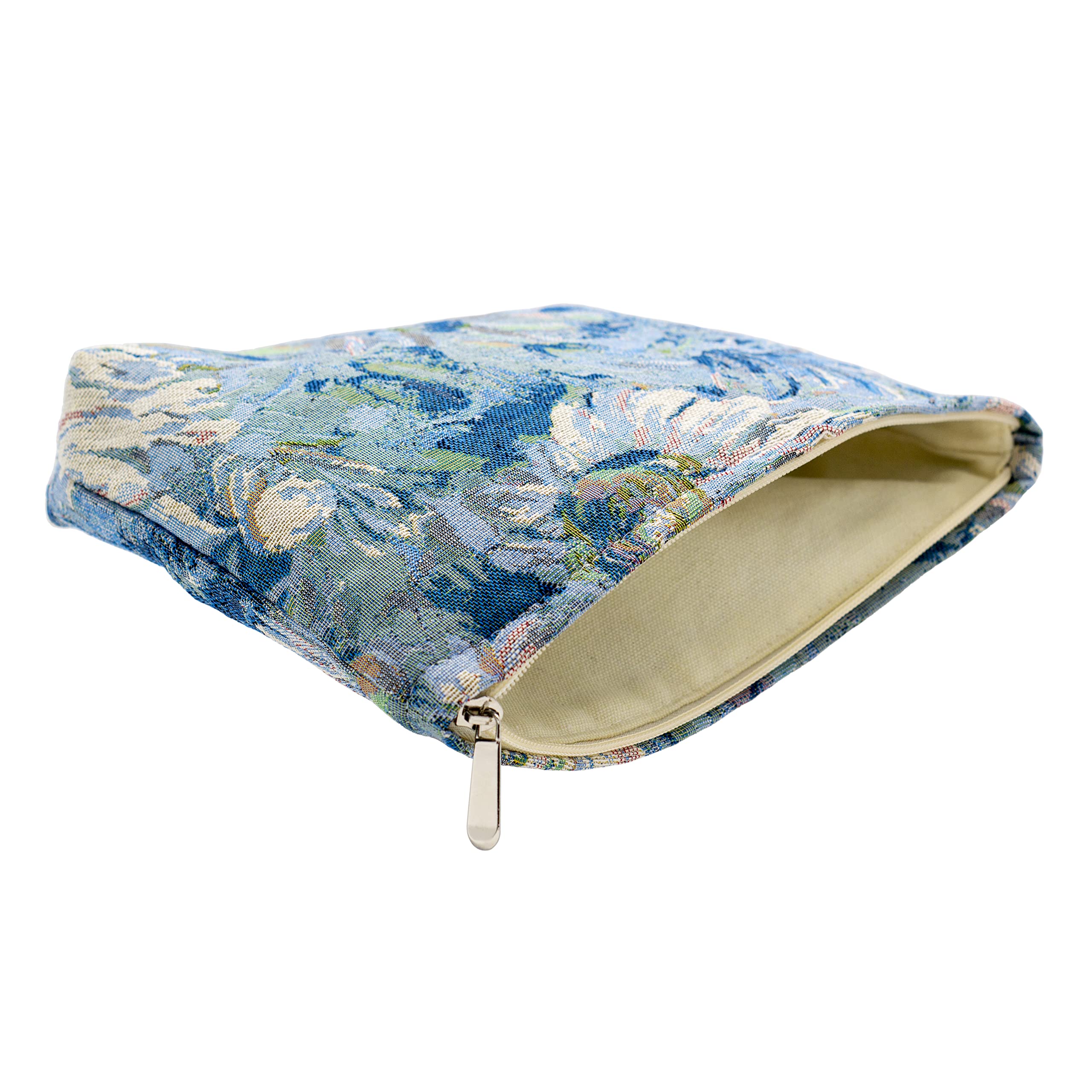 PAZIMIIK Makeup Bags for Purse Zipper Cosmetic Pouch Large Travel Canvas Make Up Organizer Tool Pouch for Women and Girls,Flower Blue