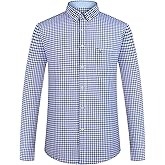 Men's Plaid Oxford Button-Down Shirts with Pocket Spring Fall Long Sleeve Work Casual Menswear Clothing