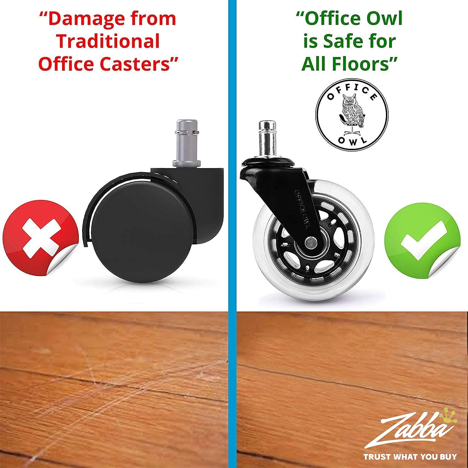 Office Chair Wheels, Caster Wheels - Set of 5, Replacement Wheel for Desk, Office Chairs - Rollerblade Casters for Wood, All Floors - Universal Fit - Office Owl: Home Improvement