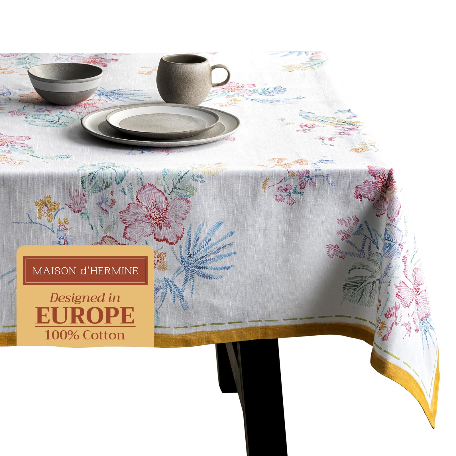 Maison d' Hermine Table Cloth Rectangle Table 100% Cotton 180 cm x 140 cm Tablecloth Reusable Everyday Use for Dining Farmhouse Home Party Festive Gifts for Mothers Day (Paradise Island)