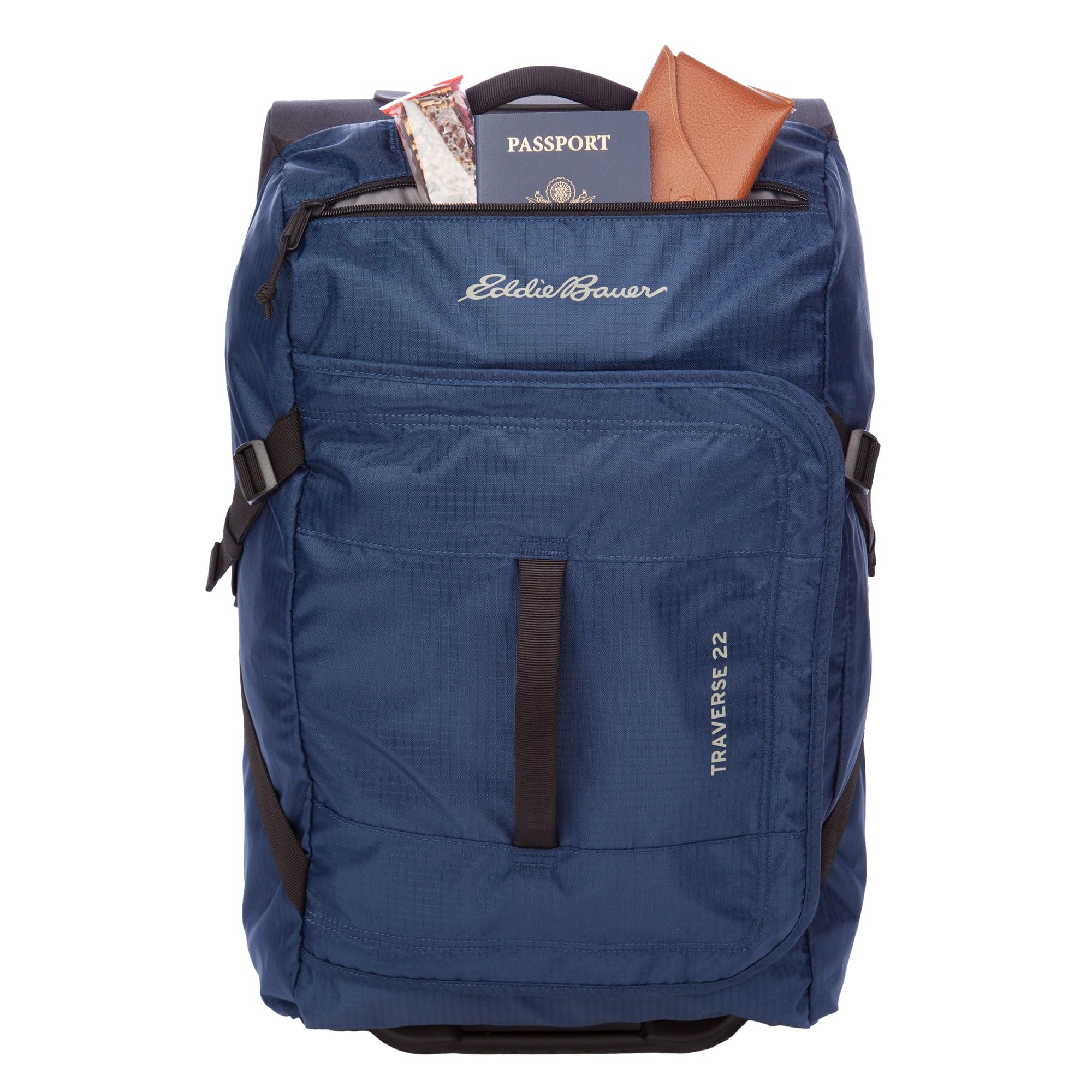 Eddie Bauer Traverse Rolling Duffel Bag-Made from Ripstop Polyester with Telescoping Handle, Medium Indigo, 22L
