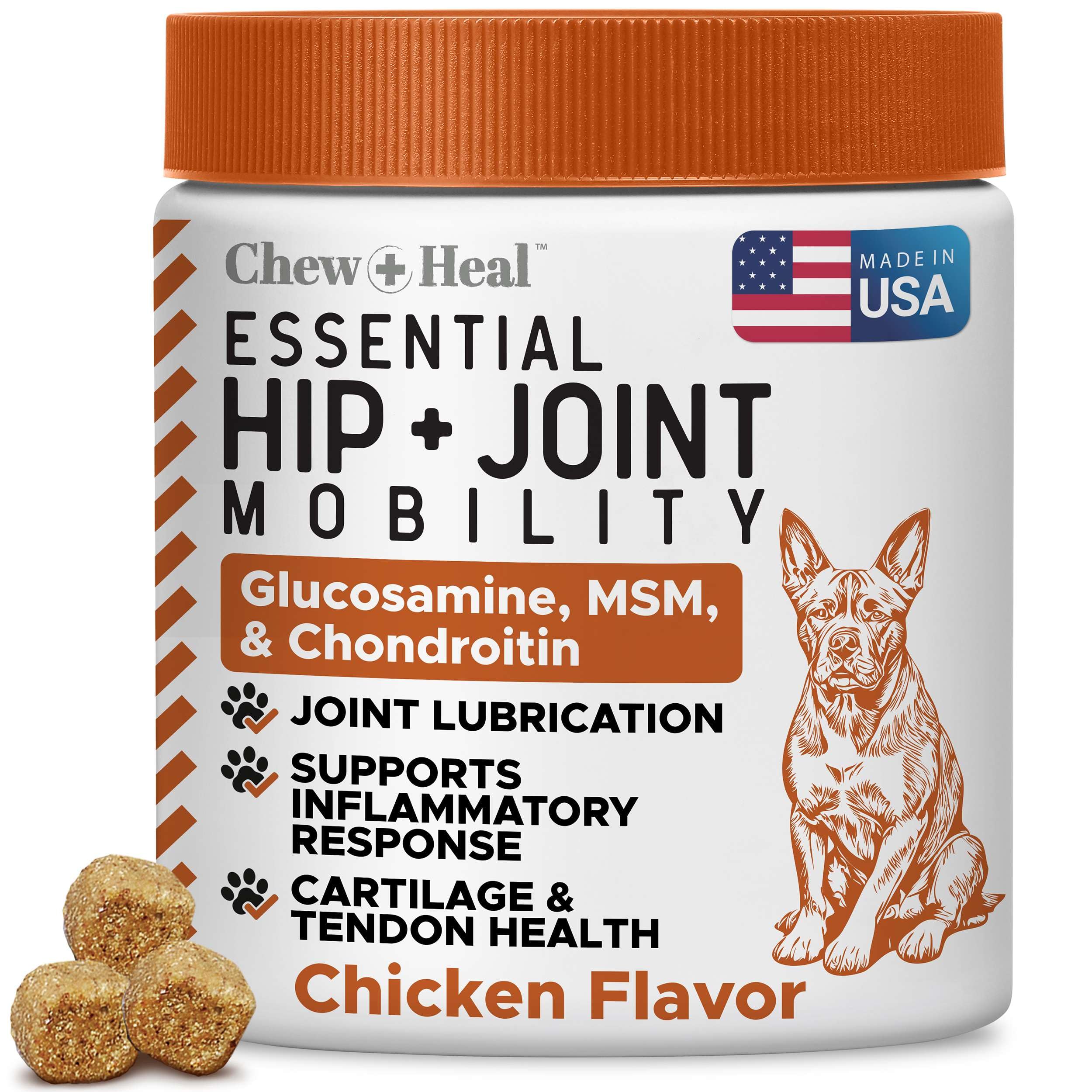 Hip and Joint Supplement For Dogs, 60 Soft Chews, Glucosamine & Chondroitin | MSM, Vitamin E & C -Small & Large Dog Breeds -