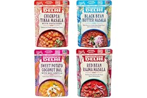 Brooklyn Delhi Variety Pack Pouches - Chickpea Tikka Masala, Black Bean Butter Masala, Sweet Potato Coconut Dal, and Red Bean Rajma Masala - Ready to Eat - Vegan, Gluten Free, Non-GMO - 10oz Pack of 4