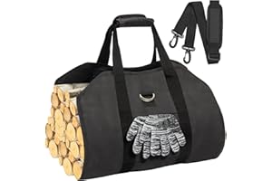 GPUSFAK Firewood Carrier Indoor - Water Resistant Wood Carrier for Firewood, Fireplace Wood Holder with Soft Handle for Home and Camping, Pack of 1 Black