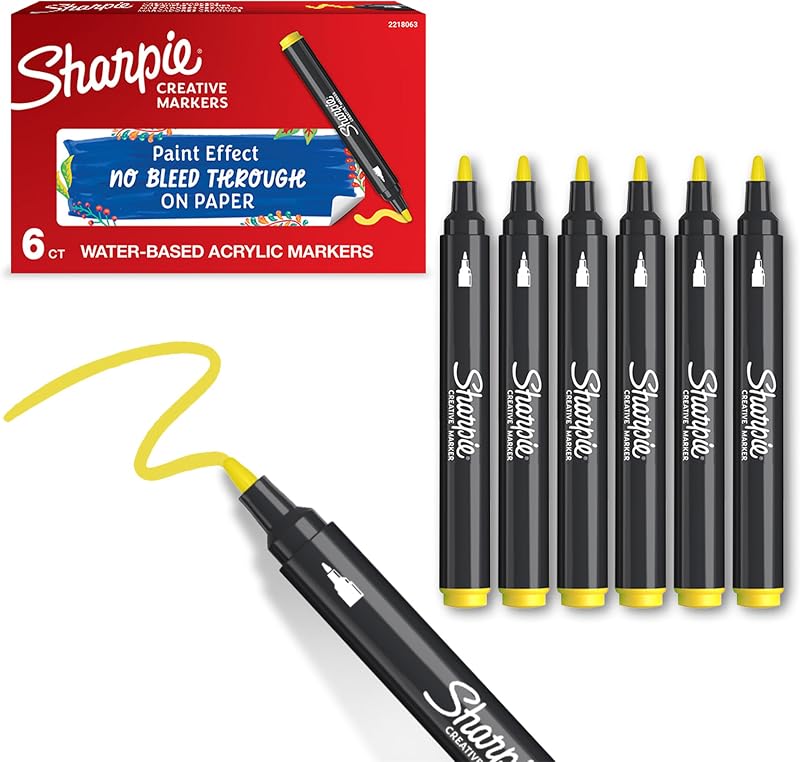 Sharpie Creative Marker Acrylic Paint Pens Yellow 6 Count