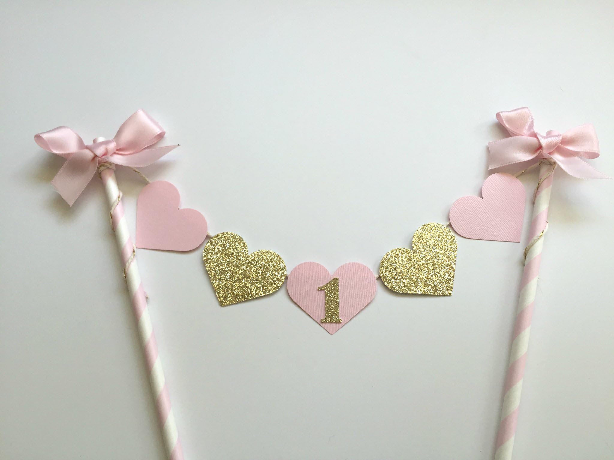 Pink and Gold Heart Cake Topper. Shabby Chic Smash Cake Party Decorations.