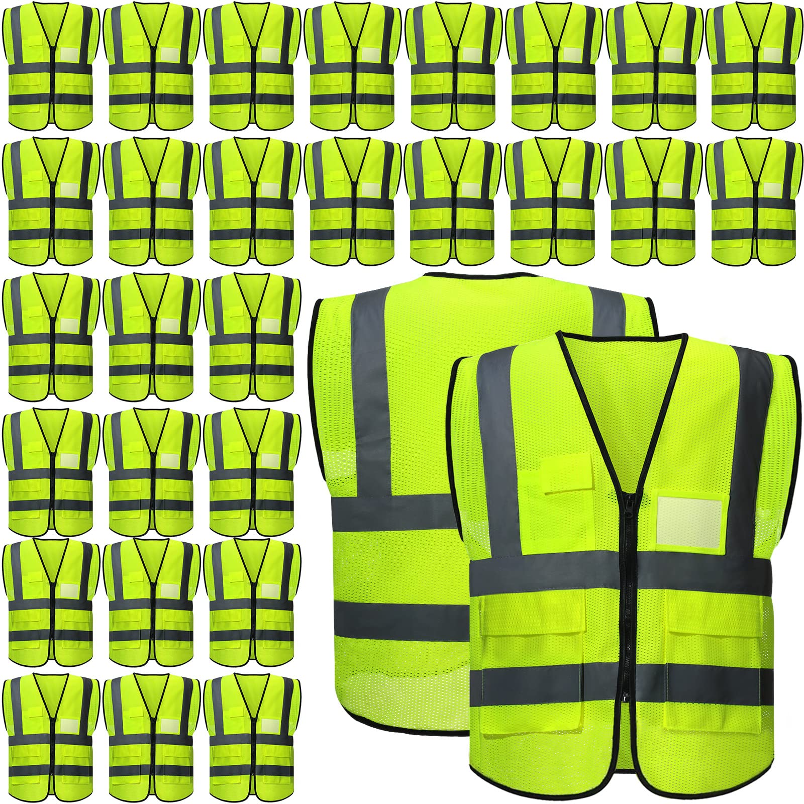 JaGely 30 Pack Reflective Safety Vests with Pockets, High Visibility ...