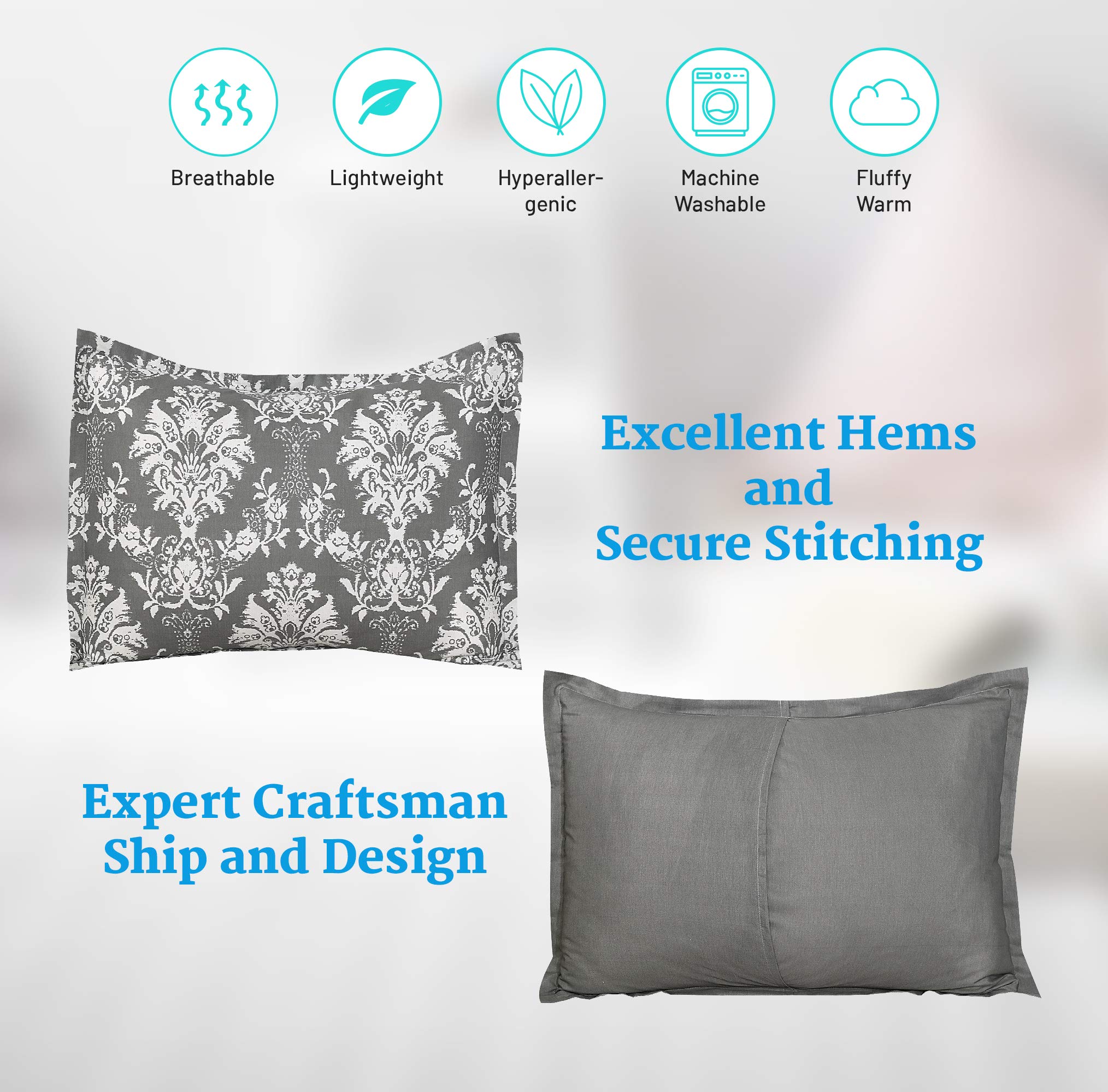 Ruvanti All Season Queen Comforter Set with 2 Pillow Shams - Luxurious Goose Down Alternative Comforter - Soft and Comfortable Hypo Allergenic Reversible Duvet Insert - Dark Grey - Machine Washable