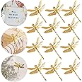 BYBOUS 12Pcs Gold Wall Decor, 3D Dragonfly with Removable Refrigerator Magnets Stickers Decor Birthday Party Decorations Kids Girls Baby Home Bedroom Bathroom Living Room