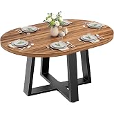 Extendable Round Dining Table Wood Circle to Oval Kitchen Table for 4 to 6 People with Black Cross Metal Legs Modern Rustic Walnut Dinner Table Space Saving Furniture