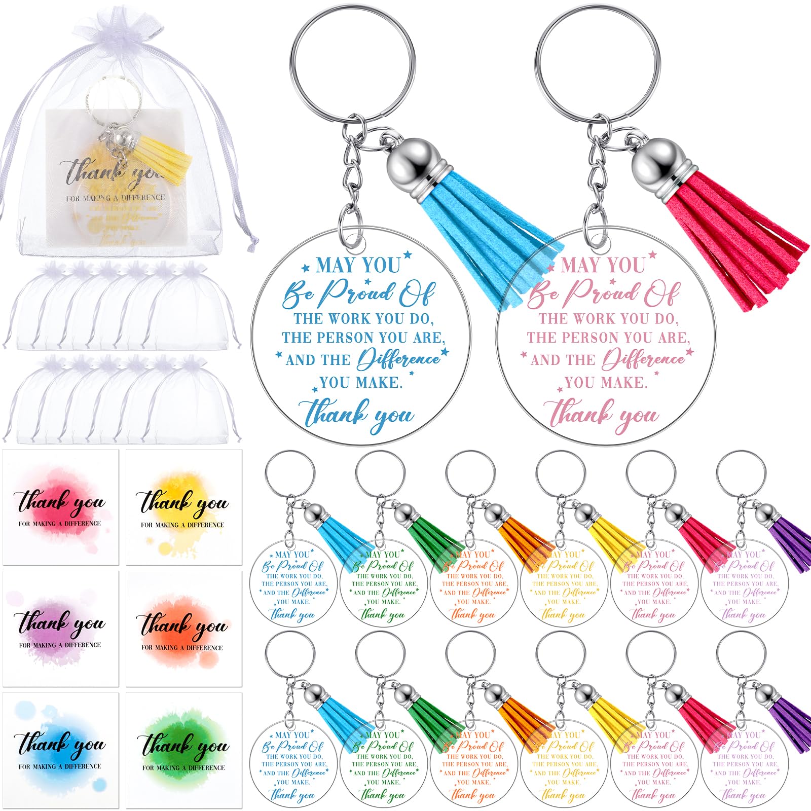 Otuuz 12 Set Inspirational Keychains Thank You Employee Appreciation Gifts End of Team School Leavers Gifts for Students Teacher Leaving Colleagues Volunteer Staff(May You)