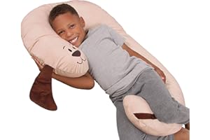 Leachco Snoogle Jr. - Luxuriously Soft Plush Puppy with Zippered Removable Cover – The Snuggle, Cuddle, Animal Body Pillow for Kids, Beige/Black