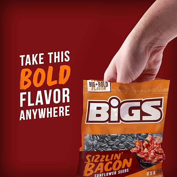 BIGS SIZZLIN’ BACON SUNFLOWER SEEDS, KETO FRIENDLY SNACK, LOW CARB LIFESTYLE, 5.35 OZ BAG