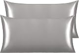 NTBAY Silk Satin Pillowcases 2 Pack 50x90 cm Dark Grey Envelope Closure