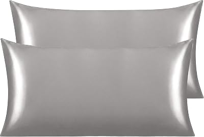 NTBAY Silk Satin Pillowcases 2 Pack 50x90 cm Dark Grey Envelope Closure