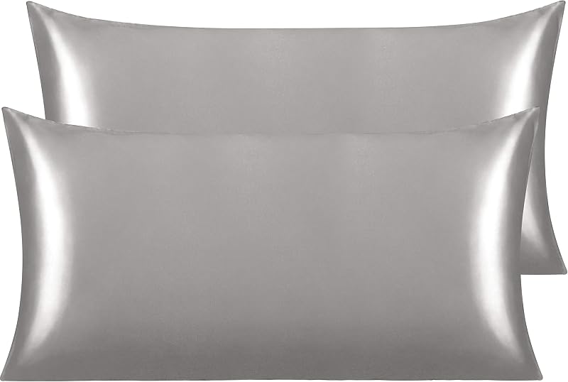 NTBAY Silk Satin Pillowcases 2 Pack 50x90 cm Dark Grey Envelope Closure