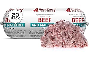 Raw Paws Signature Blend Pet Food for Dogs & Cats - Beef & Wild-Caught Mackerel Recipe, 1-lb Rolls (20 Pack) - Freshly Made in USA Natural Beef Fish Dog Food - Mackerel for Dogs, Raw Cat Food