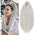 Leeven 30 Strands Light Grey Double Ended Dreadlock Extensions 24 Inch 0.6 cm Width Thin Synthetic DE Dreads Crochet Hippie Wool Dreads Handmade Soft Loc Extensions for Women Men