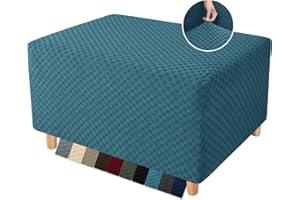 YEMYHOM Ottoman Cover Latest Jacquard Design High Stretch Folding Storage Footstool Protector Rectangle Removable Slipcover (Ottoman Small, Peacock Blue)
