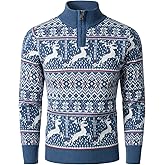 HOOD CREW Men’s Ugly Christmas Sweater Holiday Party Casual Slim Fit Knitted Pullover Sweaters with Quarter Zip