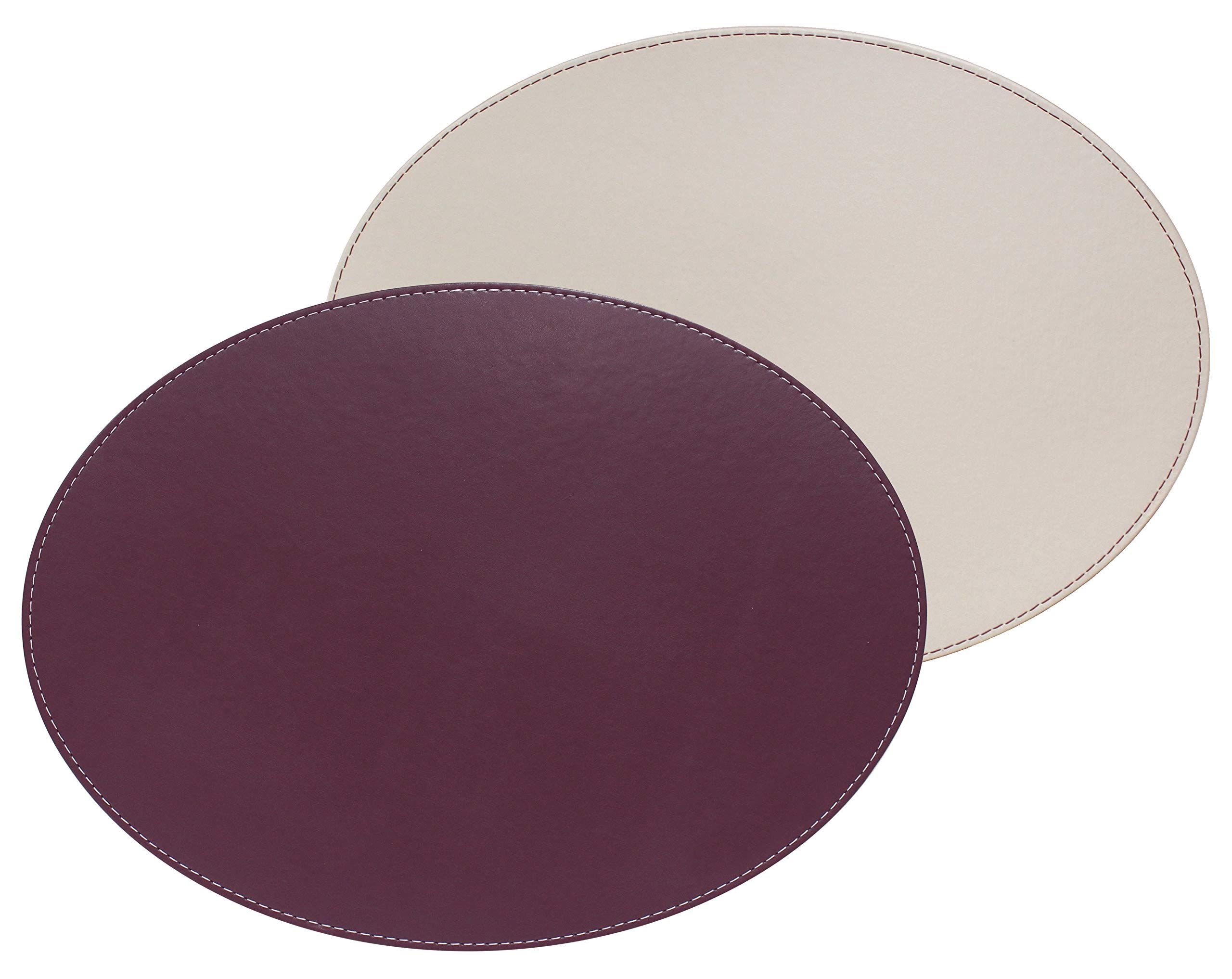 Freeform Reversible Faux Leather Oval Placemat, Plum/Stone, 45x34cm