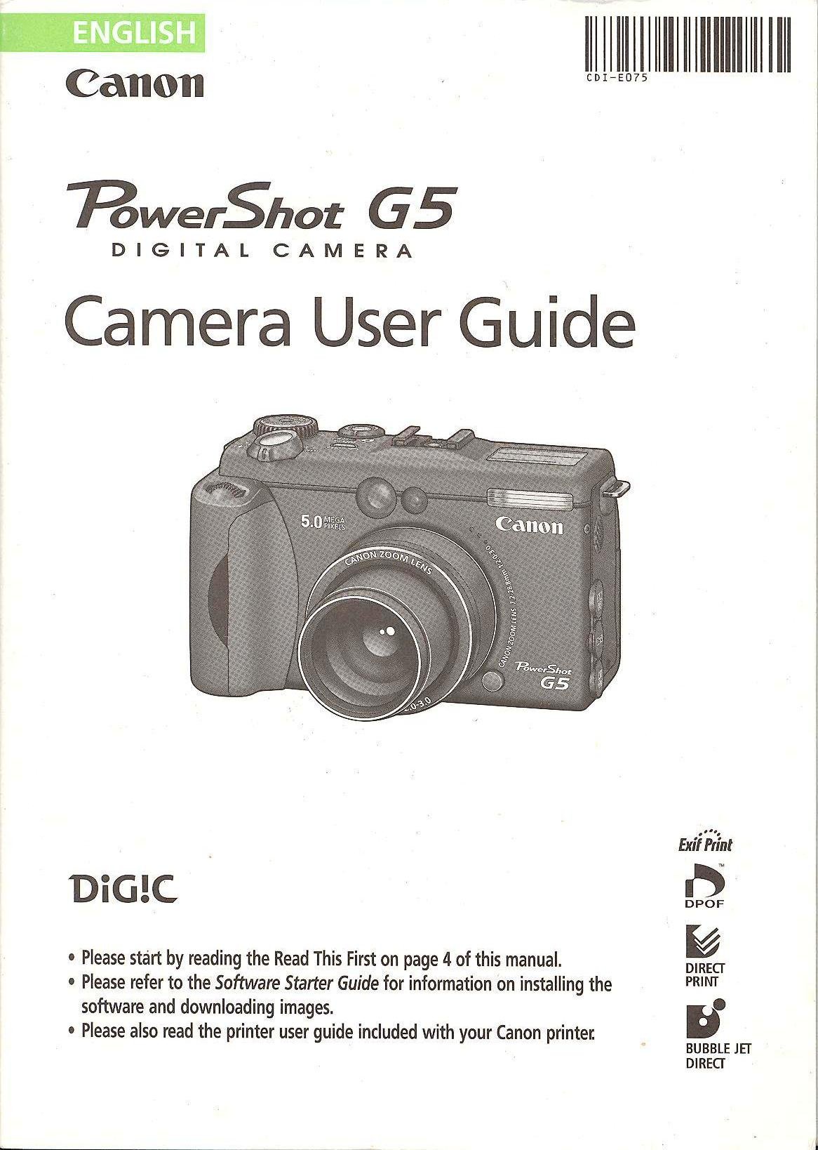 Canon Powershot G5 Camera User Guide (DIGITAL) Paperback – 2003