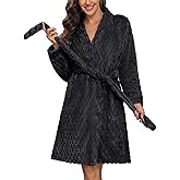 Ekouaer Women's Robes Short Plush Bathrobe Knee Length Warm Soft Jacquard Robe Winter House Coat with Pockets S-XXL