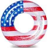 Zhanmai American Flag Pool Float 36 Inch Inflatable Swim Ring USA | Patriotic 250th Design, Red White Blue Stars Stripes, 4th of July Party, Beach Pool Lake Summer Tube, Teens Adults Water