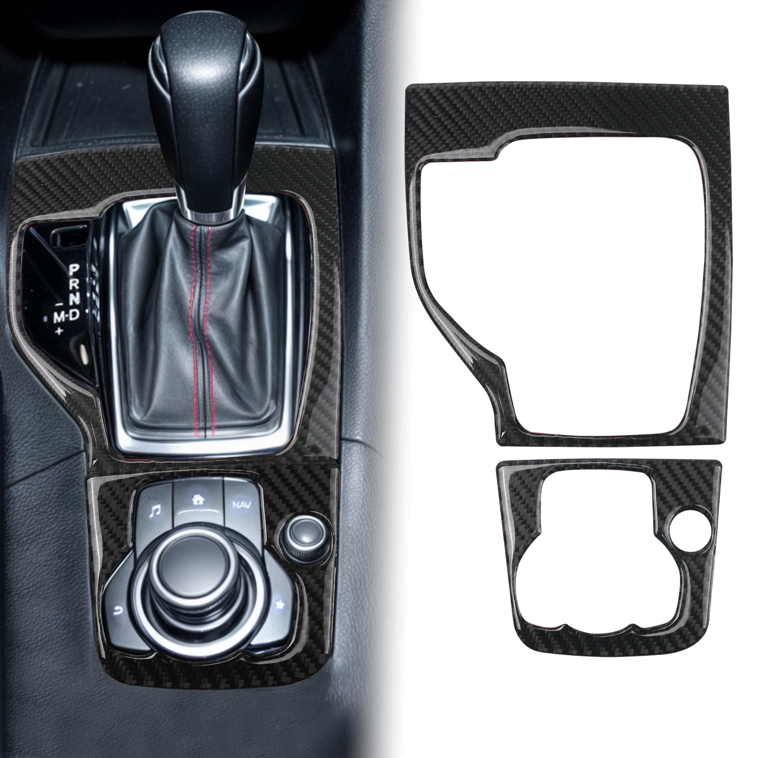 Photo 1 of 2PCS/set Gear Shift Panel Cover Accessories for Mazda 3 2014 2015 2016 Sedan Hatchback, Center Console Gear Box Cover Interior Trim, Soft Carbon Fiber Inner Frame Decor Fit for Mazda3 2014-2016