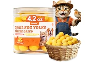 Wellix Freeze Dried Quail Eggs for Cats&Dog Treats - High-Protein Quail Egg Yolk Freeze Dried Cat Treats for Skin&Coat Health - Delicious Training Snacks for Pets 4.2oz