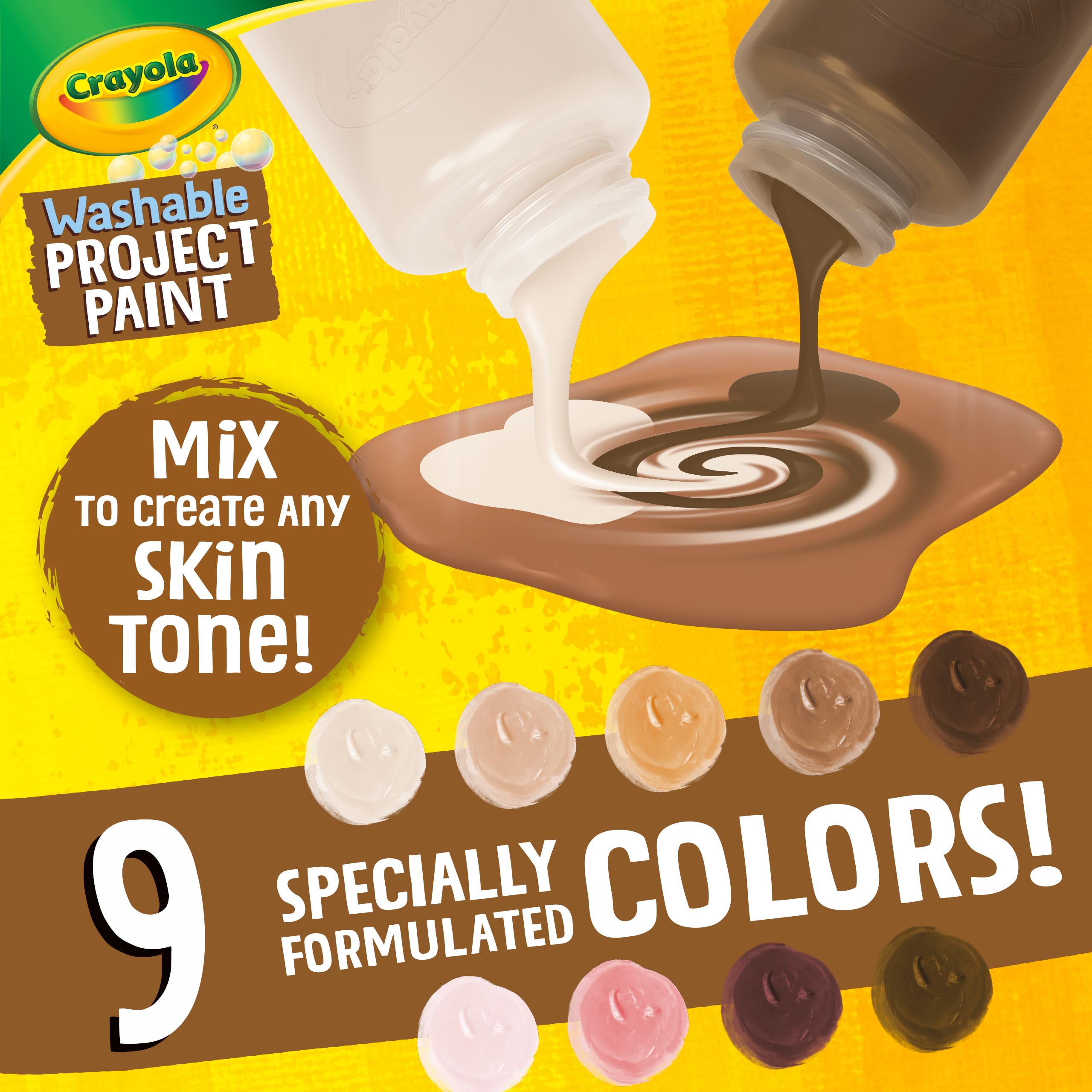 Crayola Colors Of The World Washable Paint - 8oz (9ct), Bulk Skin Tone Paint, Kids Arts & Crafts Supplies, For Teachers & Classrooms