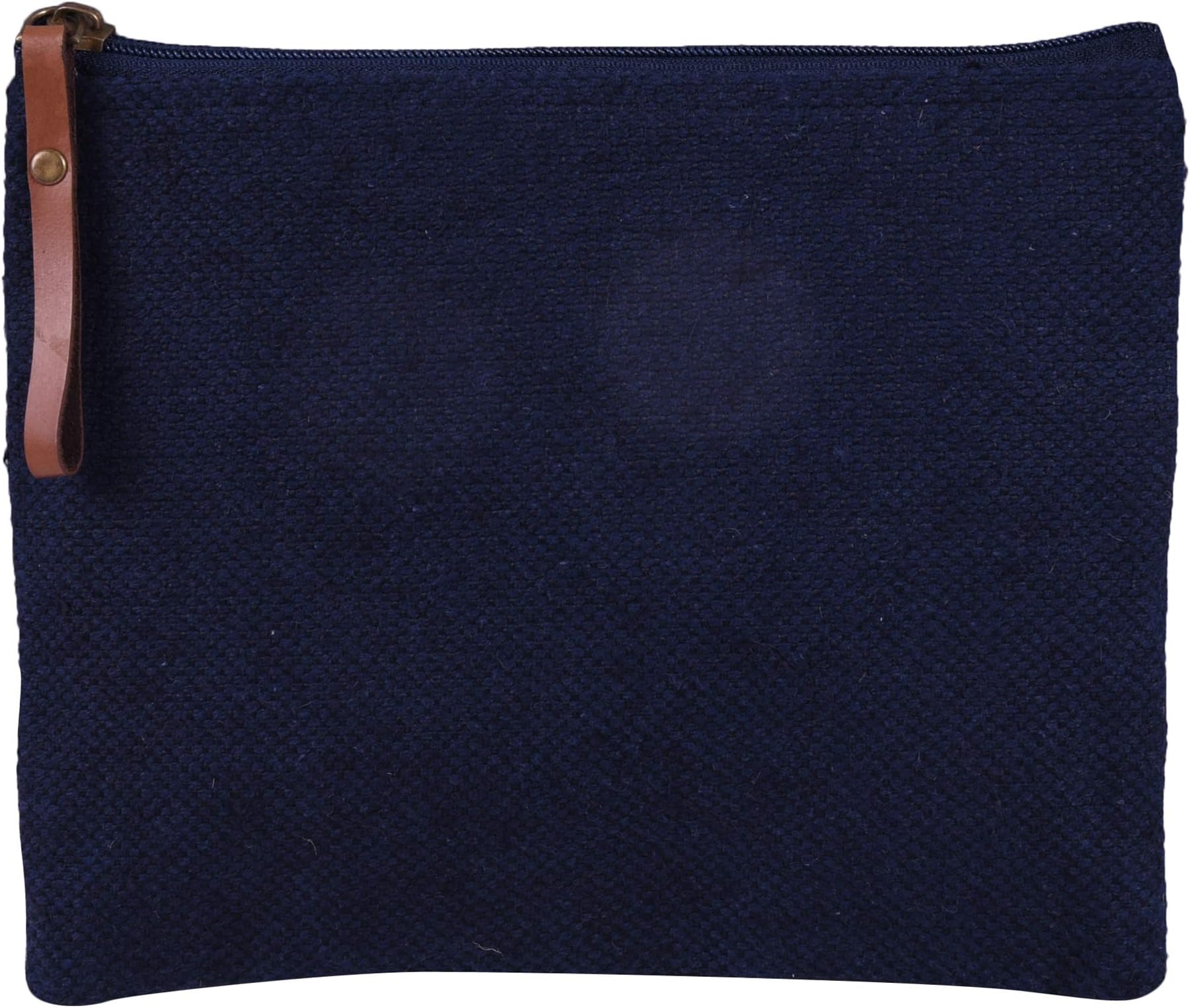 SnH Homes Cotton Jute Single Compartment Multipurpose makeup/cosmetic/travel/stationery/Accessory Navy Dark Blue Pouch/Case/Kit/clutch/wallet with Zip & Leather wristlet (pack of 1)
