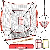 Storgem Baseball and Softball Practice Net 77ft - Portable Hitting, Pitching, Batting Training Backstop With Tee, Ball Caddy, Bat and Strike Zone