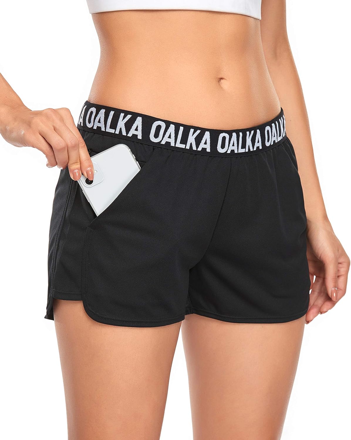 Oalka Women's Running Shorts Workout Athletic Fitness Side Pockets Gym Shorts: Clothing