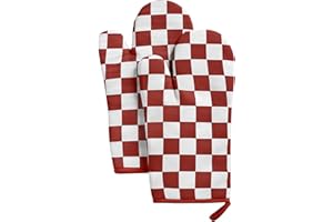 Ohocut Red Checkered Oven Mitts Heat Resistant, Vintage Retro Checkerboard Cute Oven Mitts, Non-Slip Silicone Kitchen Oven Gl