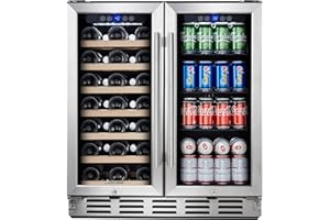 Kalamera Wine and Beverage Refrigerator, 30 inch Wine Fridge Dual Zone Hold 33 Bottles and 96 Cans, Digital Touch Control, Built-In or Freestanding