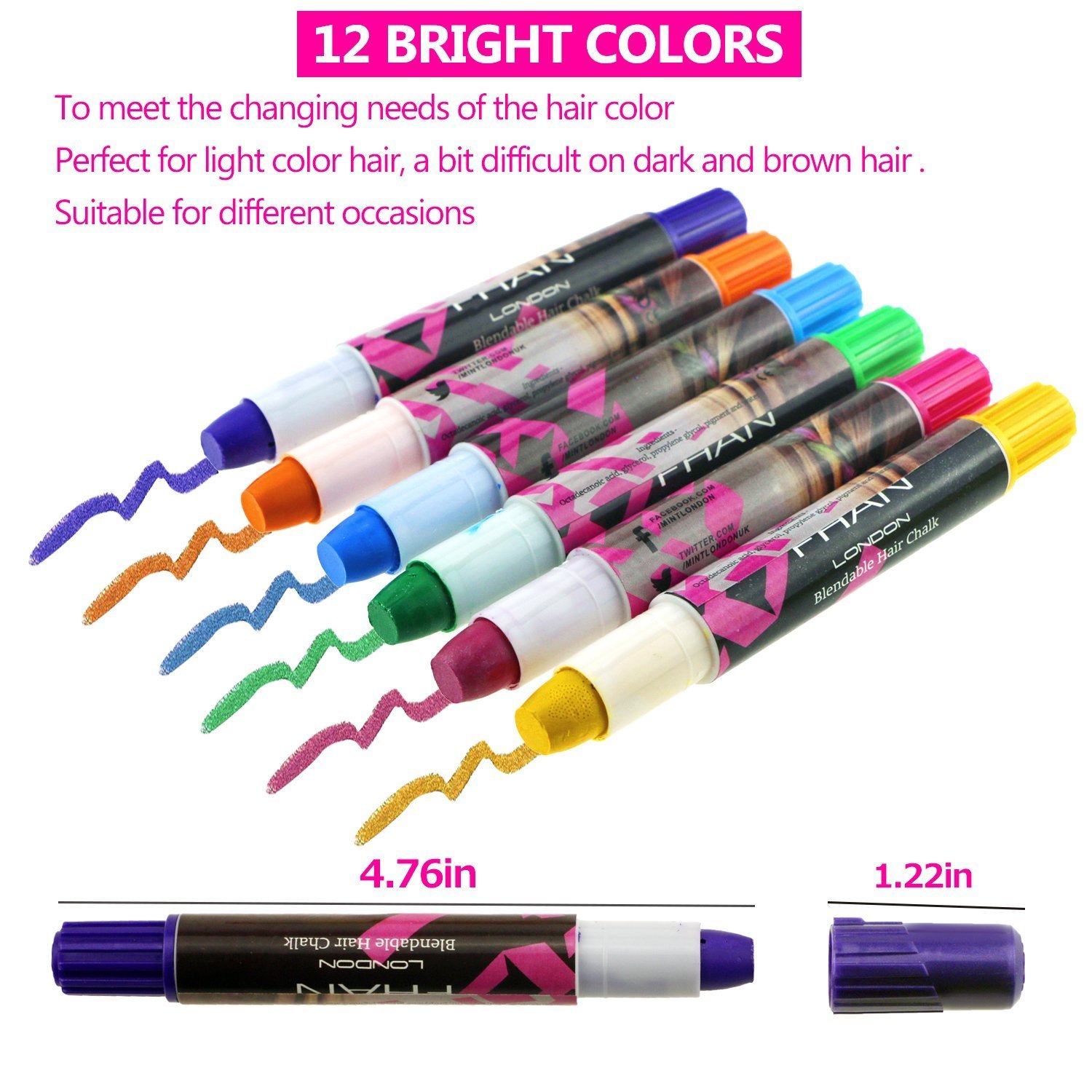 Philonext Colore temporaneo dei capelli di scintillio metallico Philonext Colore temporaneo dei capelli di scintillio metallico non tossico delle penne del gesso dei capelli cerati professionali 12 Colors Amazon