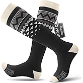 OutdoorMaster Update Ski Socks, 2 Pack Snowboarding Socks for Men & Women, Thermal Winter Warm & Breathable, Over The Calf