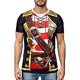 Funny World Men's Pirate T-Shirts Graphic Short Sleeve Halloween Costume