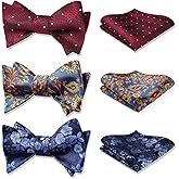 HISDERN Bow Ties for Men 3pcs Mixed Self-Tie Bow tie and Pocket Square Set Classic Formal Tuxedo Wedding & Party Bowtie