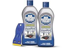 Bar Keepers Friend Cooktop Cleaner (2 x13 oz) + Scraper - Multipurpose Liquid Stovetop Cleanser, Safe for Use on Glass & Ceramic Cooking Surfaces, Copper, Brass, Chrome, Stainless Steel & Porcelain