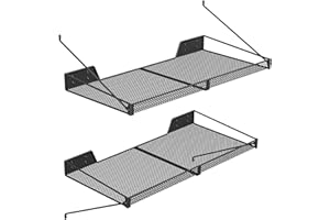 LASIDO Garage Wall Shelf (2PCS-23.6"x12"x2.2") Steel Wall Shelf Storage Rack-design of TRIANGULAR BRACKET, Wall Mount Heavy Duty Metal Shelves Mesh Storage Rack for Garage, Office, Basement Kitchen, Closet