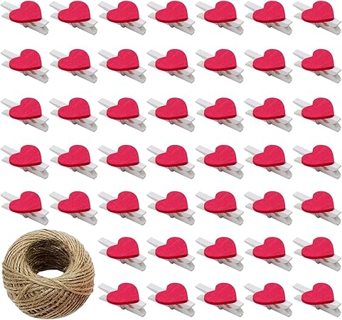 Lavoretti Di Natale Mollette.Keesin Mollette In Legno Naturale Con Cuore Per Foto Carta Fotografica Lavoretti Con 30 M Di Spago In Iuta 100 Pezzi Red Amazon It Casa E Cucina