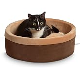 K&amp;H Heated Cat Bed, Thermo-Kitty Bed Indoor, Safety Listed, Large 20in, 4W | Removable Waterproof Cat Heating Pad, Calming Warming Pillow Pet Bed for Large Indoor Cats &amp; Dogs, Machine Washable, Mocha
