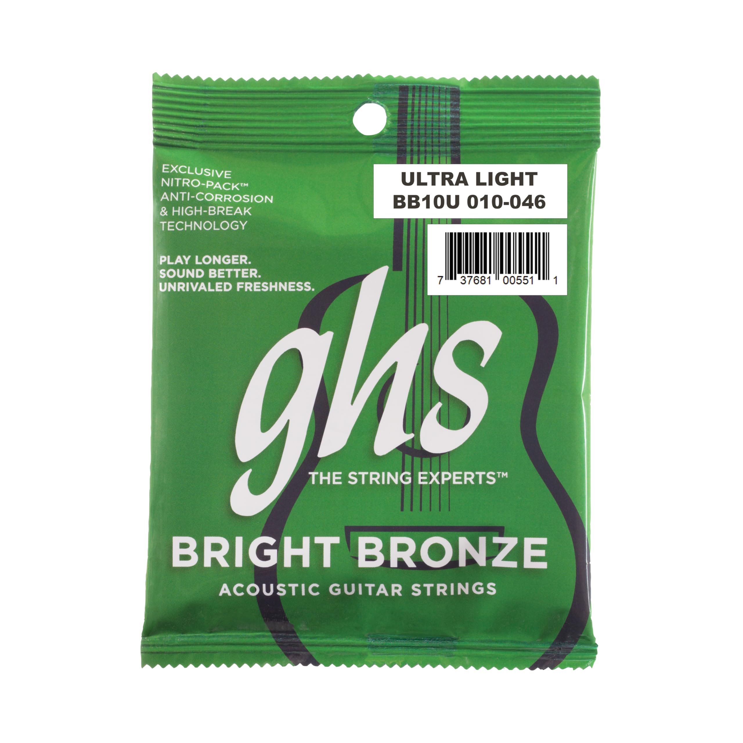 GHS BB10U 10 - 46 Ultra Light Bright Bronze Acoustic Guitar String Set