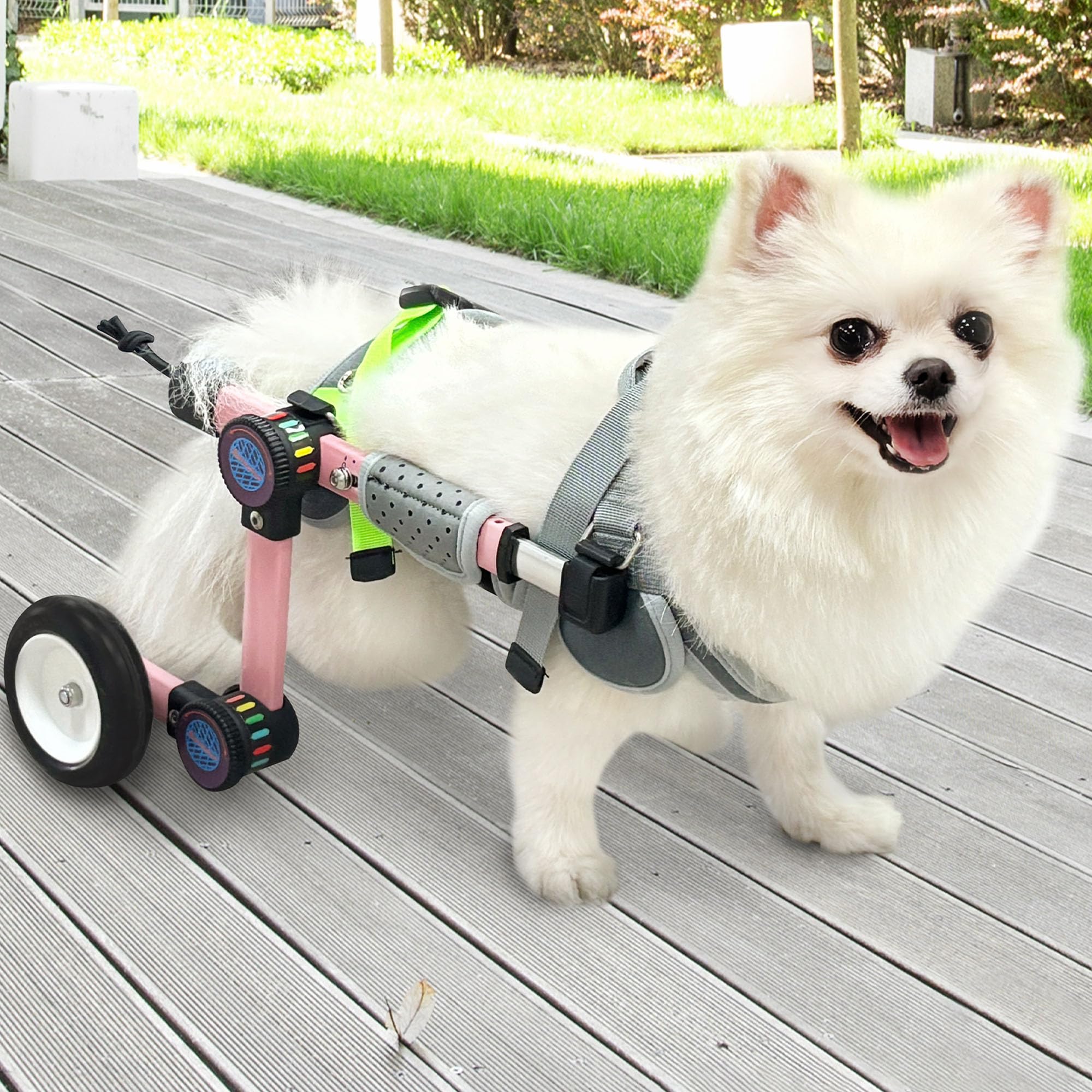 Photo 1 of LetPetRun Adjustable Dog Wheelchair for Back Legs Mobility Support Lightweight Pet Wheelchair for Disabled Hind Legs Walking Stable Dog Cart for Pets (Pink S for 26.5-44.1lb)