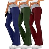 Velvelhall 3 Pack Women's Flare Leggings Ribbed Knit Color Block Yoga Pants Bootcut Sweatpants Stretchy Bell Bottoms(Burgundy, Army Green, Dark Blue,X-Large)