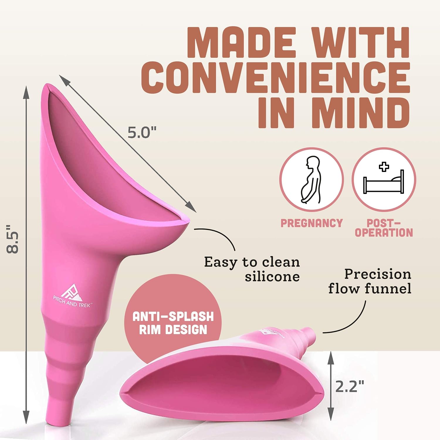 Pitch and Trek Female Urinal - Pee Funnel for Women w/ Discreet Carry Bag - Travel, Roadtrip, Festivals, Camping & Hiking Essentials for Women, Pink: Sports & Outdoors